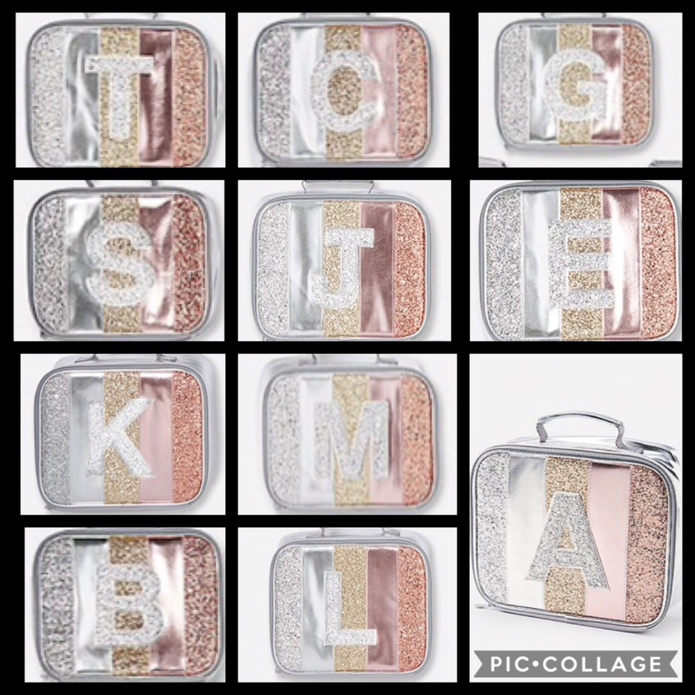 NWT Justice Glitter Initial Stripe Lunch Box Tote